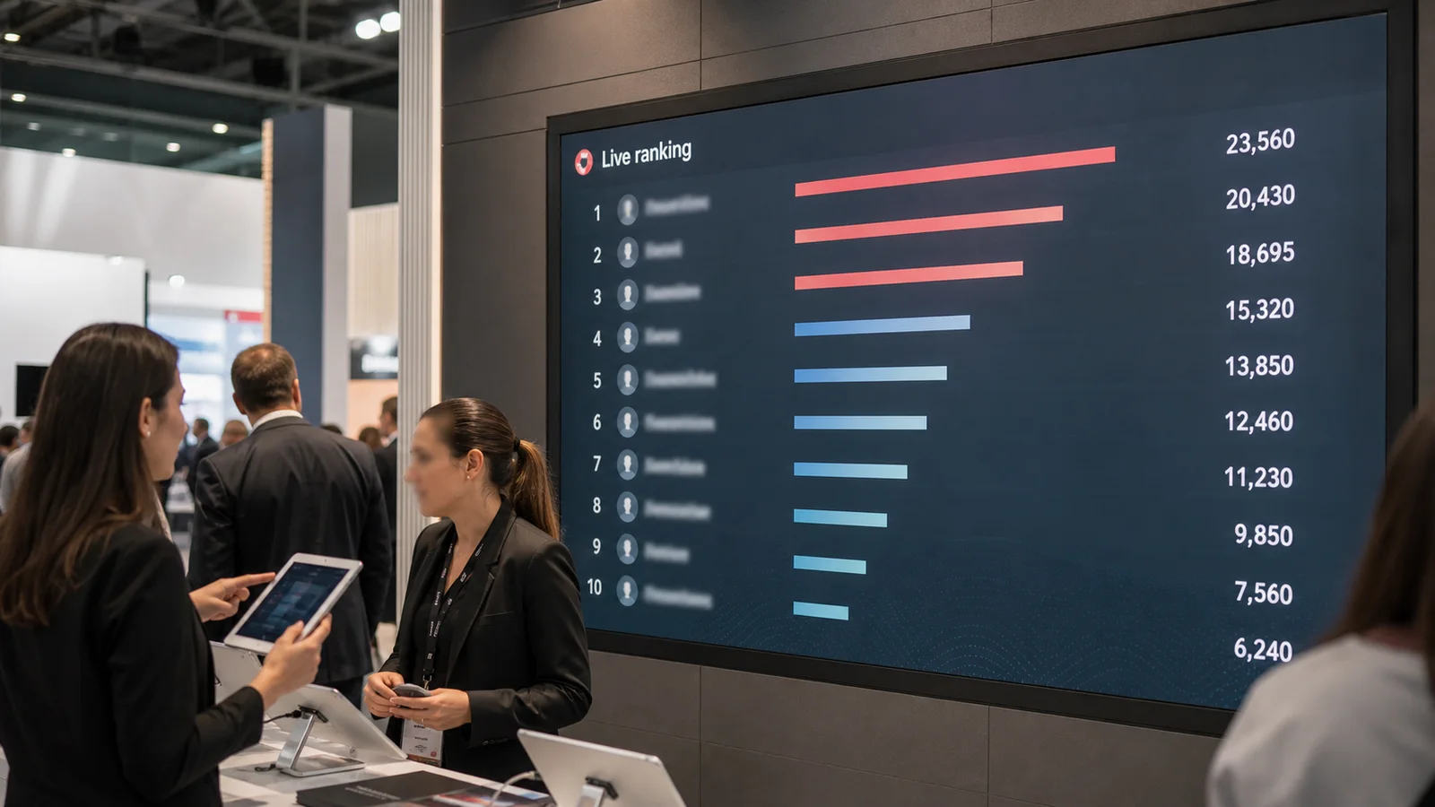 Ranking visible para ordenar participantes en una activación de feria