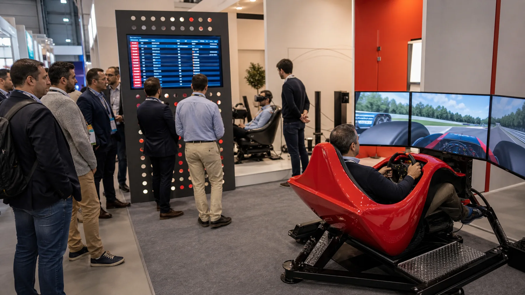 Simulador de conducción instalado como reclamo en un stand de feria
