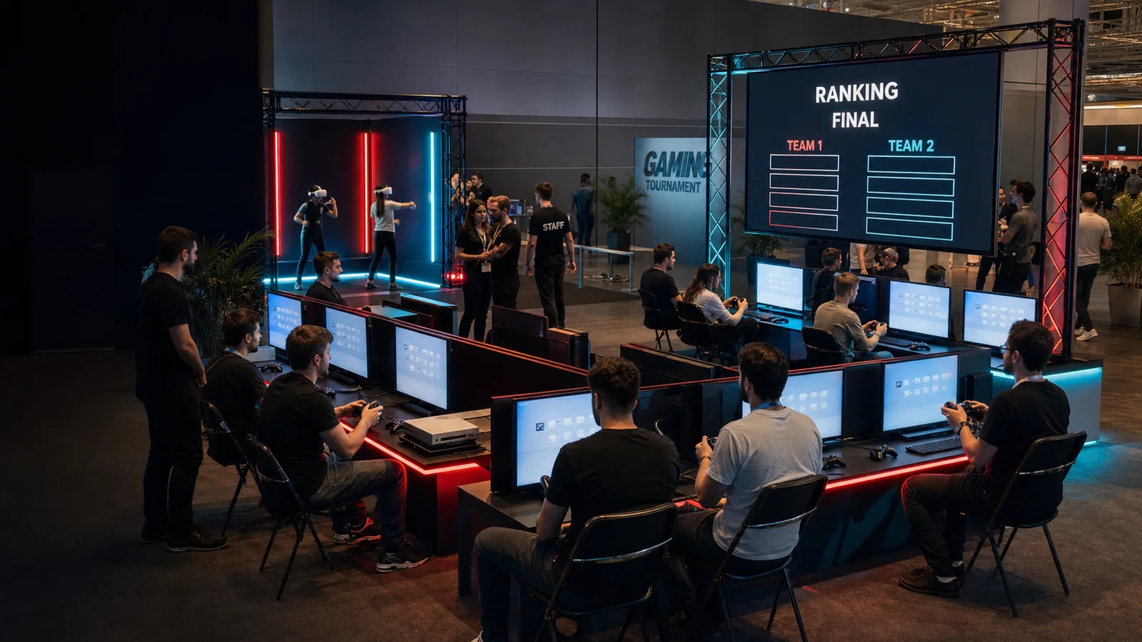 Zona gaming con consolas para torneo de empresa o ayuntamiento